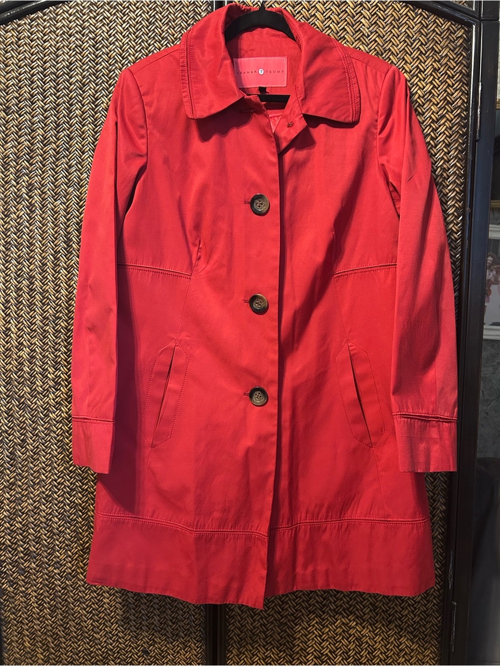Ivanka Trump Vibrant Red Button-Front Trench Coat